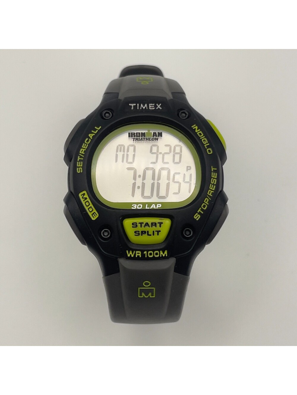 Timex T5K692 Gray Green Ironman Triathlon 30 Lap Full Size Sport Watch